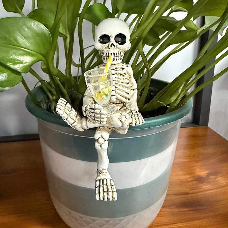 Weather-Resistant Skeleton Statue 5.1 Inch for Garden and Flower Pot Decoration