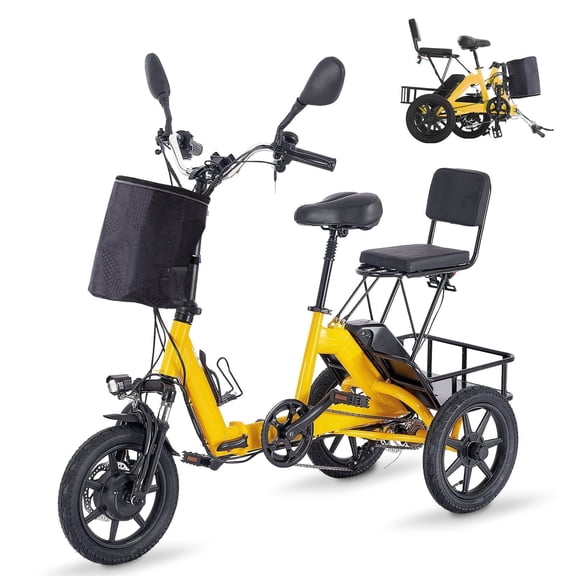 DRNANLIT Folding Electric Tricycle for Adults 48V Removable Battery,with 2 Seats , 350W,MotorUp to 45 Miles