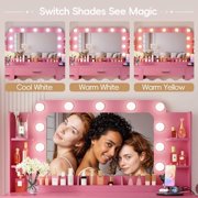 Furmax Vanity Set with Large Mirror & Adjustable Lights, Makeup Vanity Table with 7 Drawers & Open Shelves Vanity Desk for Bedroom, Pink