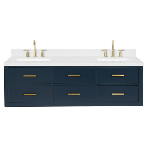Ariel W060DCQRVOMNB Hutton 60" Wall Mounted Double Basin Vanity Set - Midnight Blue /