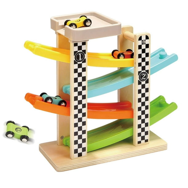 TOP BRIGHT Toddler Toys For 1 2 Year Old Boy And Girl Gifts Wooden Race Track Car Ramp Racer