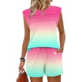 thumbnail image 5 of Womens Crew Neck Two Piece Short Sets Cap Sleeve Drawstring Summer Sweatsuit with Pocket, 5 of 7