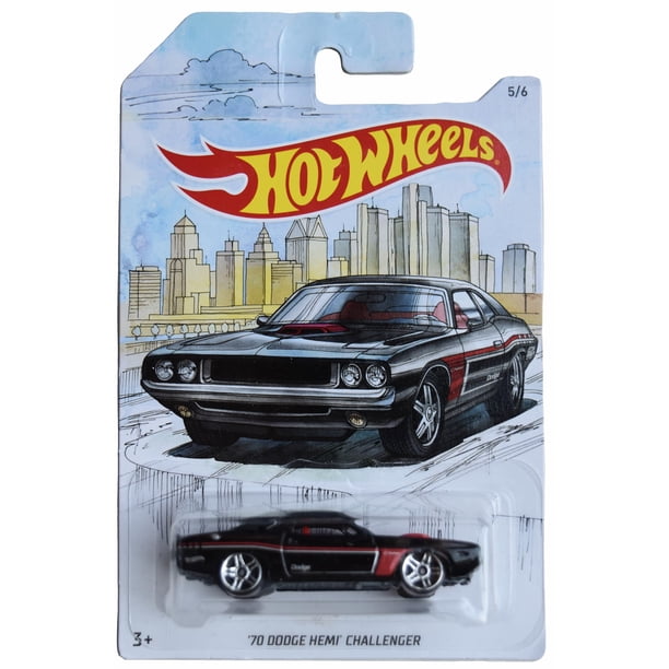 Auto de metal fundido Hot Wheels Dodge Hemi Challenger 1970 negro