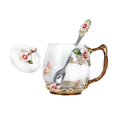 thumbnail image 3 of Taza de té esmaltada con cuchara, taza de café, taza de leche, con tapa, taza de vidrio para San Valentín, niñas, día de la madre, esposa, amantes del S, 3 of 8