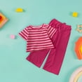 thumbnail image 5 of Coerni Toddler Baby Girls Summer Outfits Short Sleeve Stripe T-Shirt Tops + Wide Leg Pants Summer Outdoor Casual Suit, 5 of 5