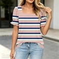 thumbnail image 4 of Levmjia Women's Striped Short Sleeve T Shirt Square Neck Casual Summer Top with Flounce Sleeves Vintage Aesthetic Basic Tee for Ladies, 4 of 7