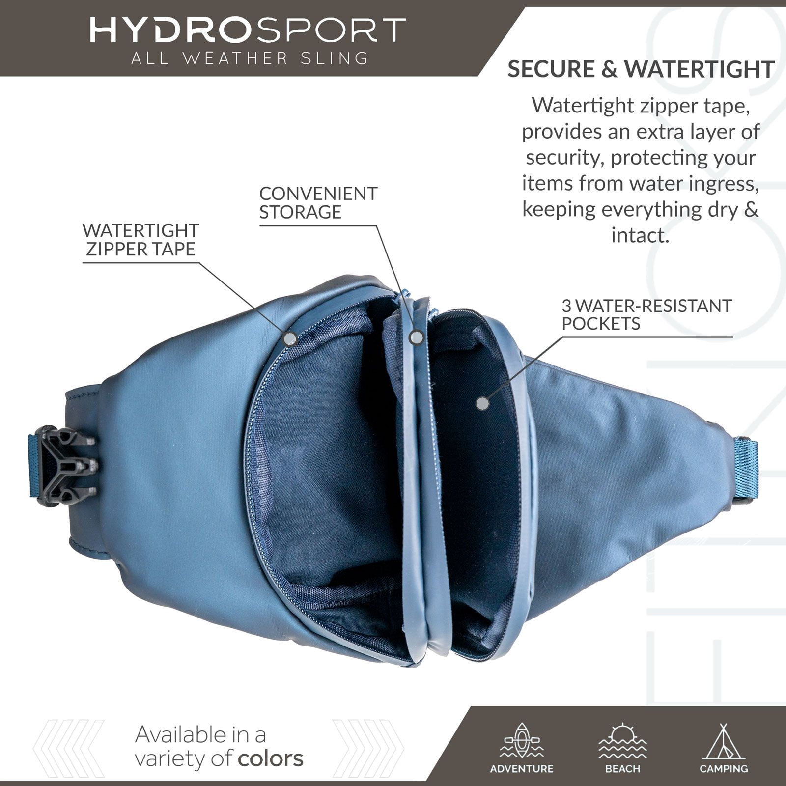 FITKICKS Hydrosport All Weather Sling Bag Crossbody Travel Hiking Chest Bag, Deep Sea Navy (Unisex)