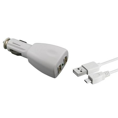 INSTEN 2-Port White Car Charger Adapter+Micro USB Charging Cable For Samsung Galaxy Note 4 HTC Blackberry LG Huawei