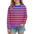 thumbnail image 6 of UQJfacai Girls Striped Long Sleeve T Shirts Kids Summer Oversized Tops Color Block Cute Casual Crewneck Tees 3-14 Years, 6 of 8