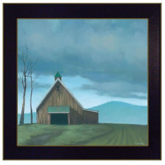 Grange Solitaire par Tim Gagnon Imprimé Encadré d'Art Mural en Bois Multicolore
