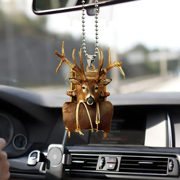 Car Rear View Mirror Pendant,Acrylic Christmas Tree Hanging Ornament, Animal 2D Flat Car Rear View Mirror Charm,Auto Interior Accessories Decoration Presents for Window Wall(Deer)