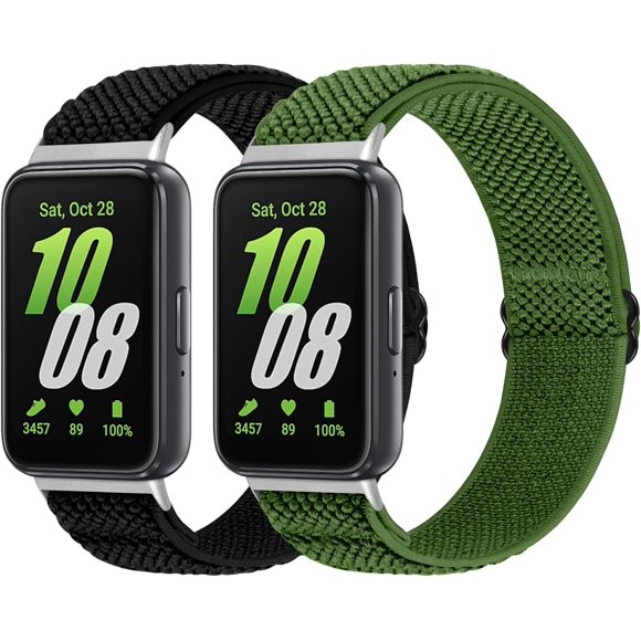 shiyou-Elastic Nylon Sport Bands Compatible with Samsung Galaxy Fit 3 Women Men, Adjustable Stretchy Comfortable Nylon Straps Bracelet Replacement Solo Loop Wristbands (2 Pack)