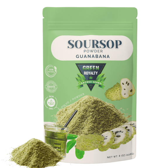 Green Royalty Soursop Powder (Guanabana) 8oz – Premium Leaf Powder | No Additives, Natural Flavor | Mix with Juice or Smoothies