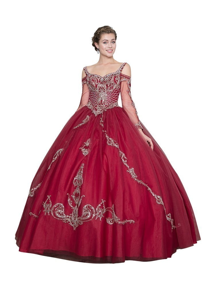 Calla Collection Calla Collection Womens Burgundy Gold Quinceanera