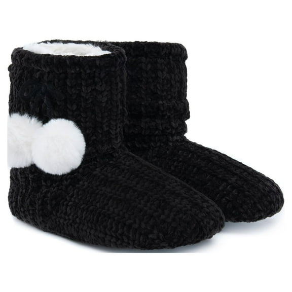 LORDFON Women's Chenille knitted House Slippers with Cute Pom Poms,Cozy Winter Warm Plush Lining Womens Boot Slippers Memory Foam Indoor Shoes