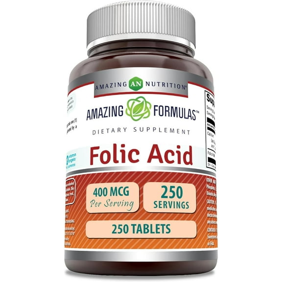 Amazing Formulas Folic Acid (Vitamin B9) 400 mcg 250 Tablets | Non-GMO | Gluten Free | Made in USA