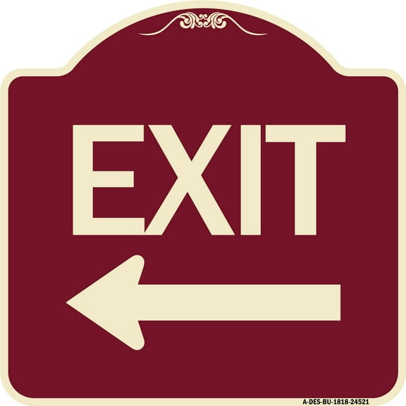 SignMission Designer Series Sign - Exit with Left Arrow | Burgundy 18" X 18" Heavy-Gauge Aluminum Architectural Sign | Protect Your Business & Municipality | Made in the USA