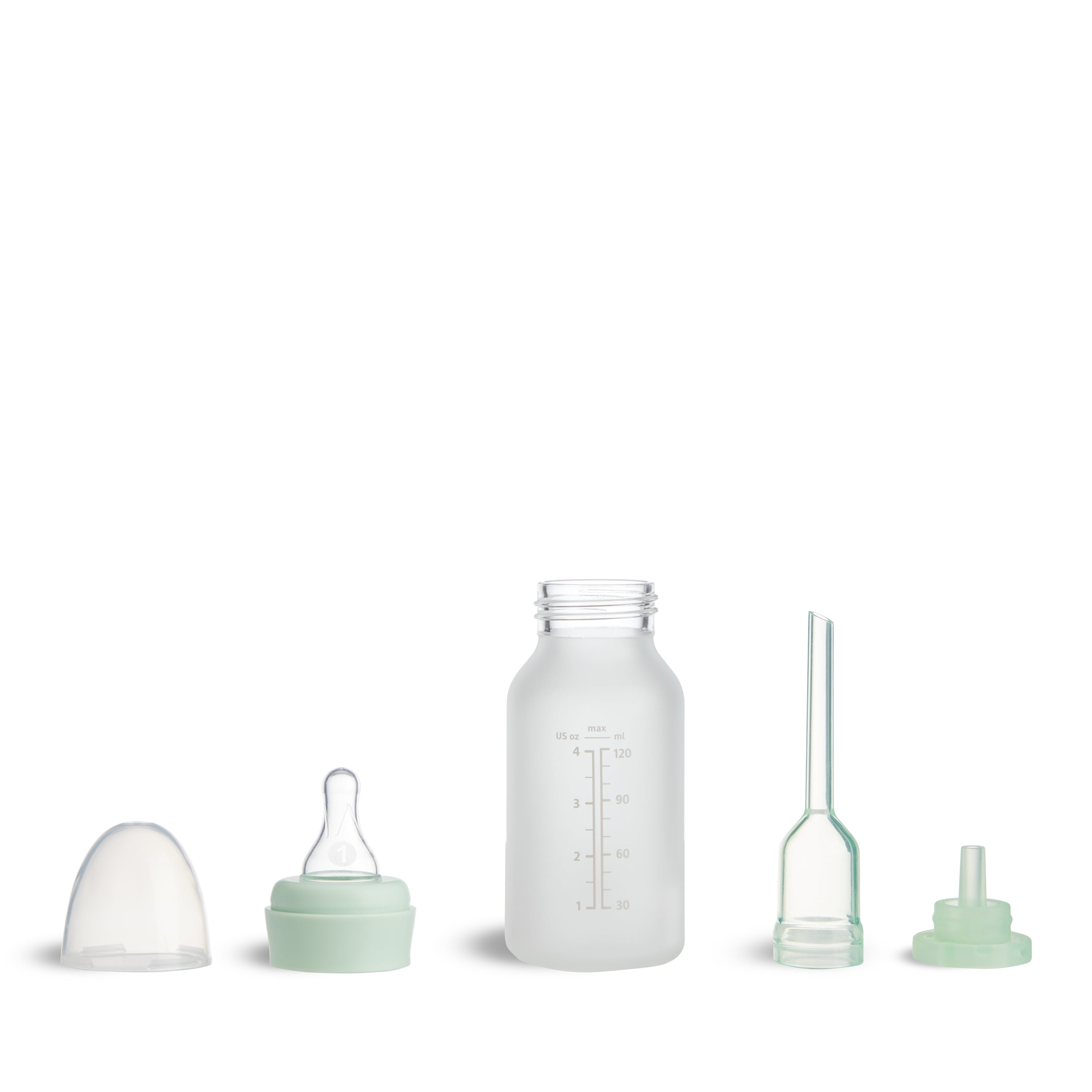 Munchkin Bond™ Silicone Coated Glass Baby Bottles - Anti-Colic Feeding System with Natural Feel Nipples, 4 ounce, 2 Pack, Green