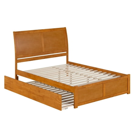 HomeStock Tuscan Temptations Solid Wood Platform Bed with Footboard & Twin XL Trundle in Light Toffee