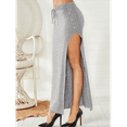 thumbnail image 4 of Women's Midi Skirt Drawstring High Waist Slit Sweat Skirts Grey XL, 4 of 9