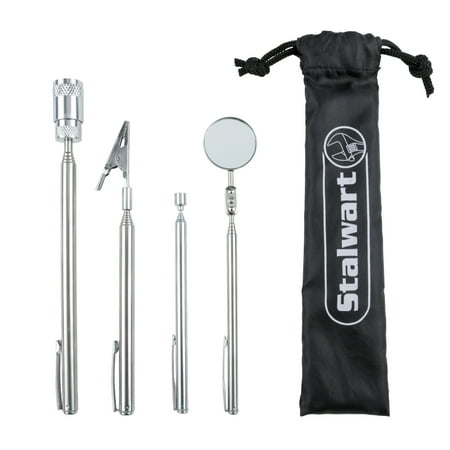 Magnetic Computer Tool Kit Telescoping Tools Kit, 4 Piece Extendable Tool Kit With Magnetic Pickup, Flashlight, Alligator Clip, and Rotating Mirror And Carrying Case By Stalwart ()