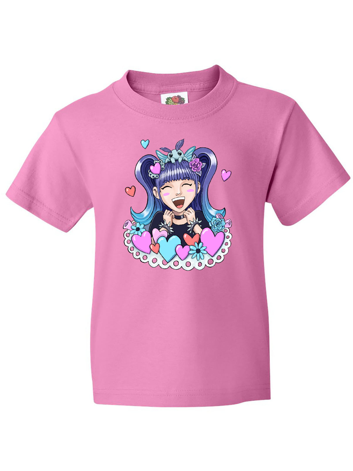 Inktastic Valentine Anime Goth Girl with Flowers, Hearts, and Moth Youth  T-Shirt - Walmart.com