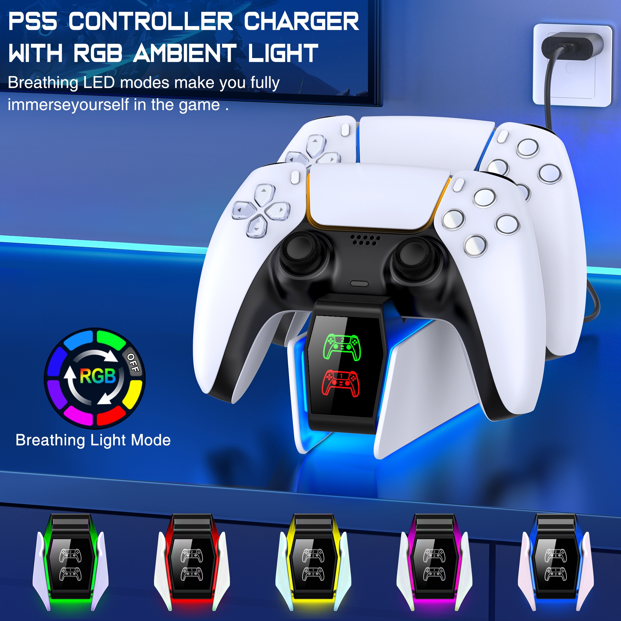 Esywen PS5 Controller Charging Dock Station with RGB Lights photo 2