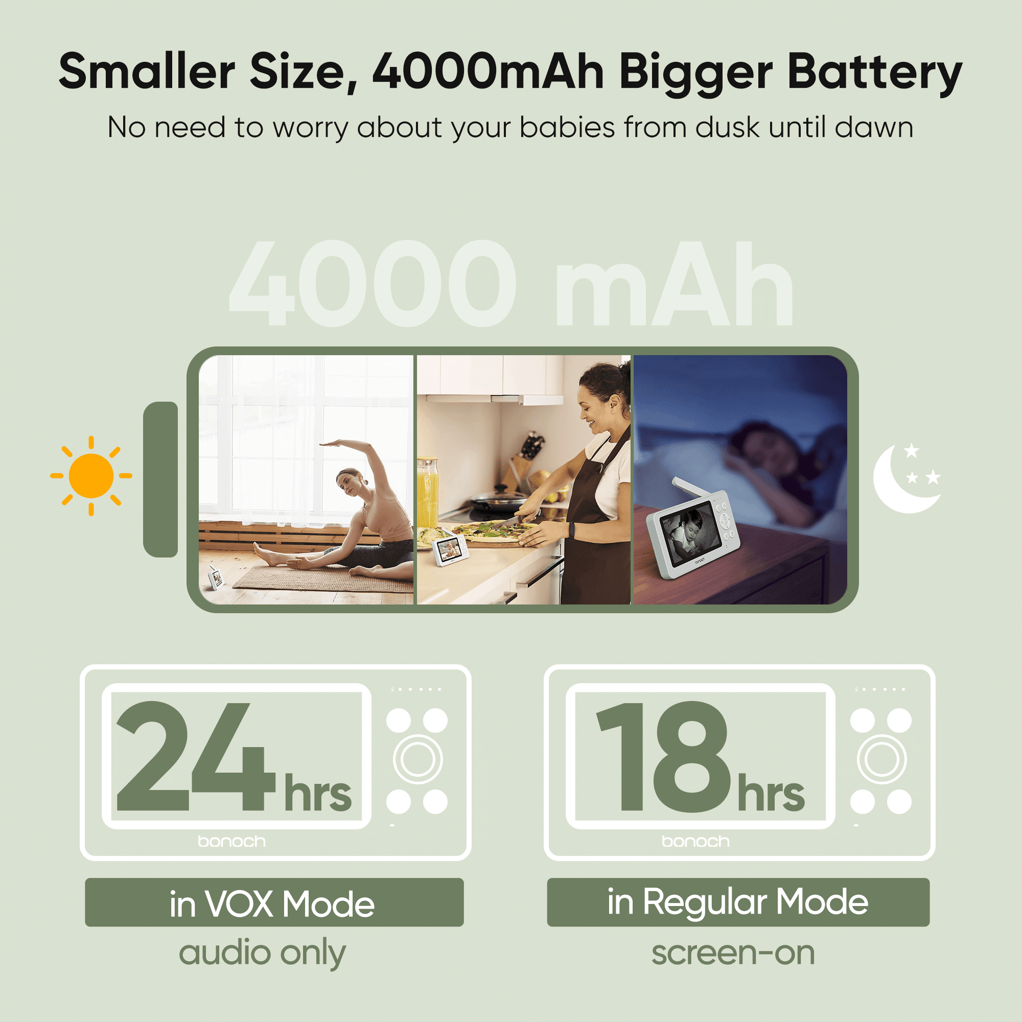 bonoch 4.3" Baby Monitor with 2 720p Video LCD Display Cameras with 23Hour Battery, VOX Mode, 2-Way Audio, Auto Night Vision
