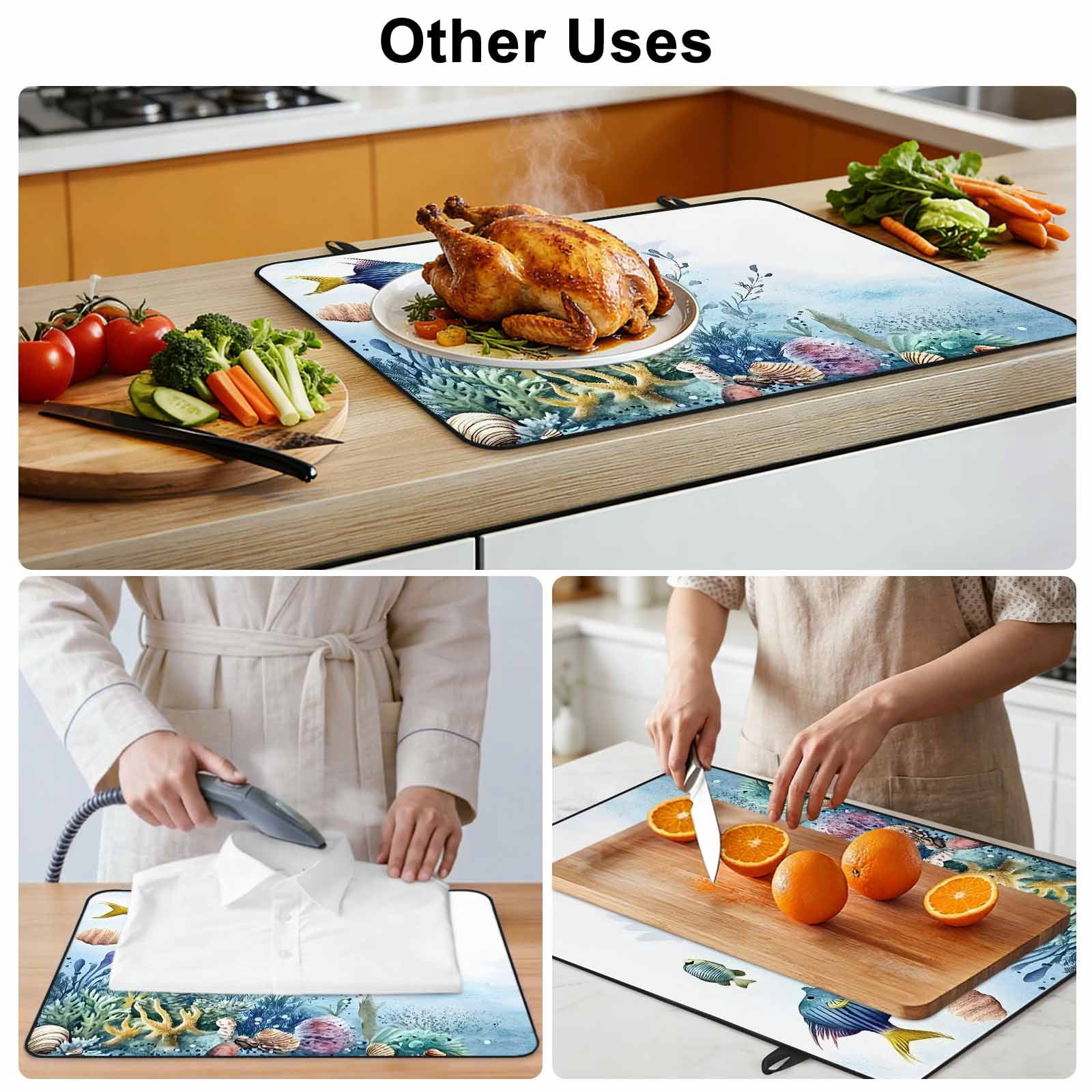 Ocean Coastal Stove Top Cover for Electric Stove, Heat-proof & Non Slip Glass Top Stove Cover Protector, Coral Fish Watercolor Shell Starfish Kitchen Flat Cooktop Rubber Mat 24x21 Inches