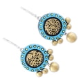 thumbnail image 2 of NOVICA Handcrafted 925 Sterling Silver Ceramic Dangle Earrings Blue Gold Circle India Sun [2 in L x 1 in W x 0.3 in D] 'Sun Catchers', 2 of 8