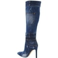 thumbnail image 4 of Women's Denim Knee High Boots Stiletto Heel Boot Pointed Toe Distressed Jean Thigh High Boots, 4 of 5