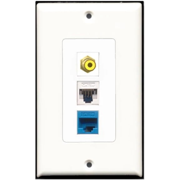 RiteAV - 1 Port RCA Yellow 1 Cat5e Ethernet White 1 Cat5e Ethernet Blue Wall Plate Decorative
