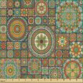 thumbnail image 2 of Moroccan Fabric by the Yard, Old Fashioned Eastern Style Mosaic Composition Folk Mandala Motifs, Decorative Upholstery Fabric for Sofas and Home Accents, Turquoise Orange by Ambesonne, 2 of 5