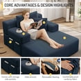 thumbnail image 5 of FFH 60" Chaise Lounge Chair Indoor, Convertible Sleeper Sofa Bed with Storage Pockets, Plush Corduroy Floor Lazy Sofa, Frameless Design, Blue, 5 of 12