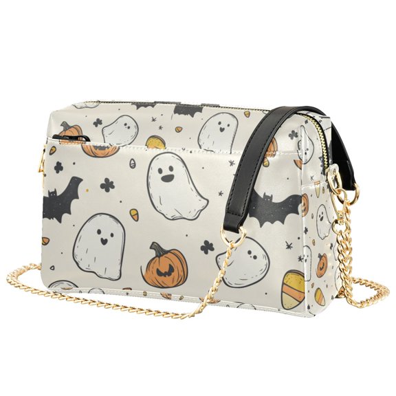 FORMRS Women Crossbody Purse with Chain Strap Vegan Leather Shoulder Handbag, Halloween Happy Ghosts