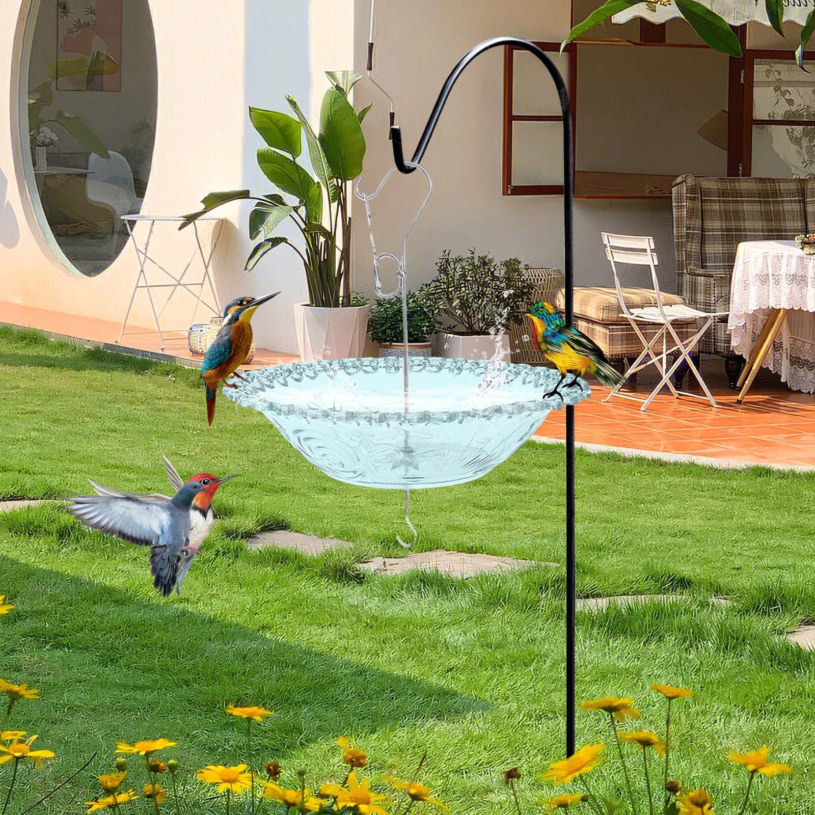 Garden Decorations Outdoor Hanging Bird Bath and Feeder with Windproof and Rainproof Cover for Courtyard