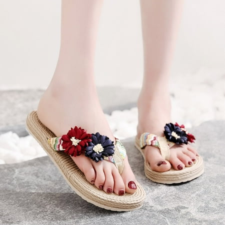 

absuyy Slide Sandals for Women- Floral Casual Beach Flip-flops Weave New Style Open Toe Summer Flat Slide Sandals #485 Blue-7.5