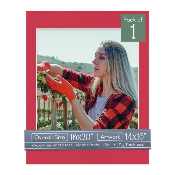 Deep Red Picture Frame Mat for 16x20 Frames - Fits 14x16 Photos - 1 Mat