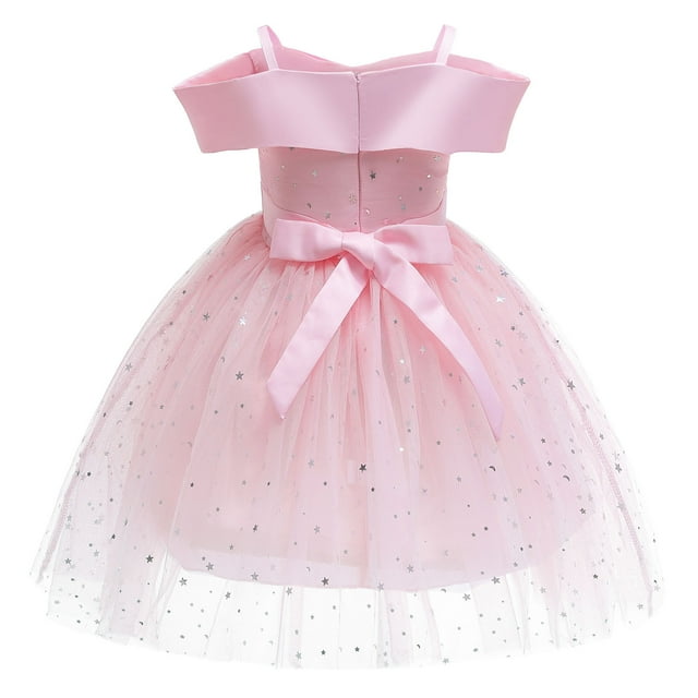 RKSTN Robe pour Tout-Petites Filles Robe à Manches Longues pour Tout-Petites Filles Tulle Tempérament Paillettes Nœud Robe de Fête d'Anniversaire Robe Longue