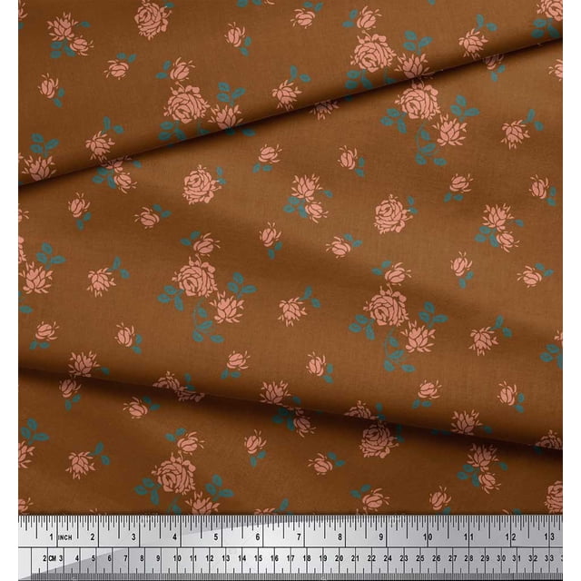 Soimoi Tissu Poly Georgette Feuilles & Roses Décor Floral Tissu Imprimé au Mètre 42 Pouces de Large
