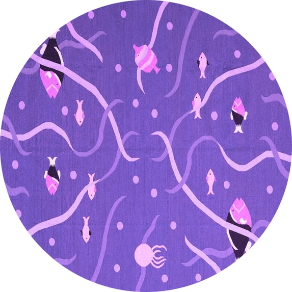 Ahgly Company Indoor Round Abstract Purple Contemporary Area Rugs, 7' Round