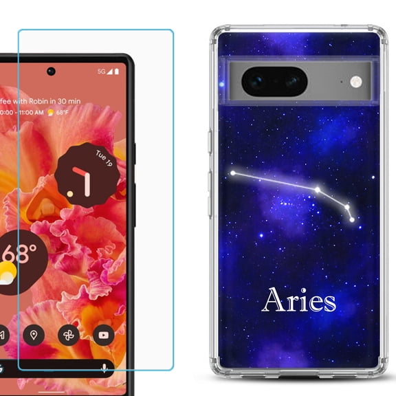 Slim-Fit Gel TPU Phone Case for Google Pixel 7, with Tempered Glass Screen Protector, by OneToughShield ® - Aries