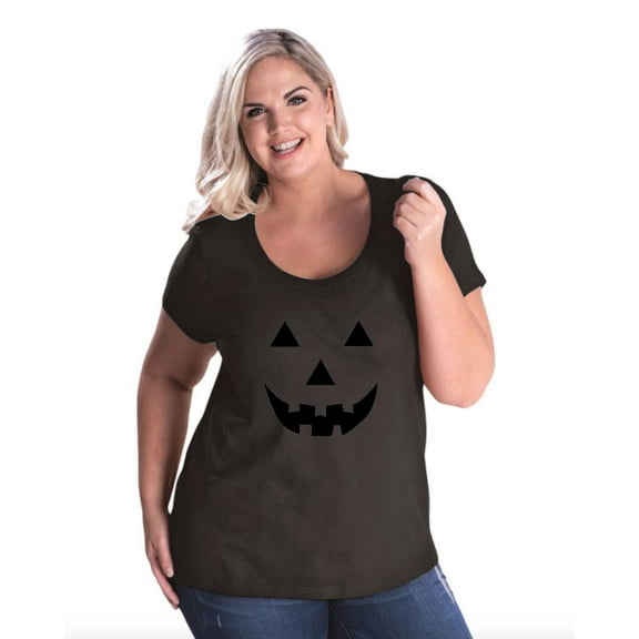 IWPF - Women's Plus Size Curvy T-Shirt - Halloween Costume Pumpkin Face