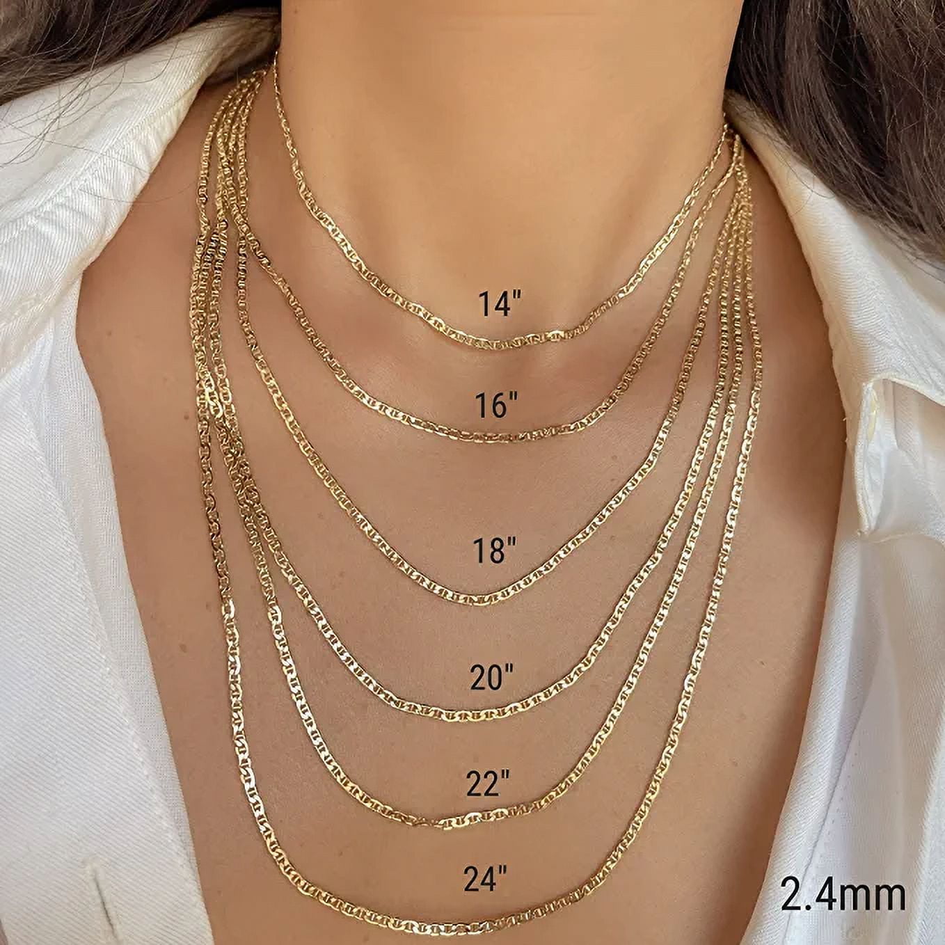 Jewel heart 10 K Real Gold Mariner Chain 2.4 mm Diamond Cut Anchor Link Necklace For Men Women