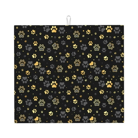 

Pofeuu Gold Dog Paw Print Ultra Water Absorbent Microfiber Dish Drying Mat Drying Mat for Kitchen Kitchen Counter Accessories