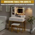 thumbnail image 3 of Vanity Desk with Mirror and LED Lights, Makeup Vanity Table with Stool, 3-Color Touch LED Mirror, Charging Station, 4 Drawers & 6 Storage Shelves, 3 of 7