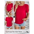 thumbnail image 7 of Hibeli Women Ruching Split Short Sleeve Keyhole Back Solid Color Pullover Top, 7 of 7