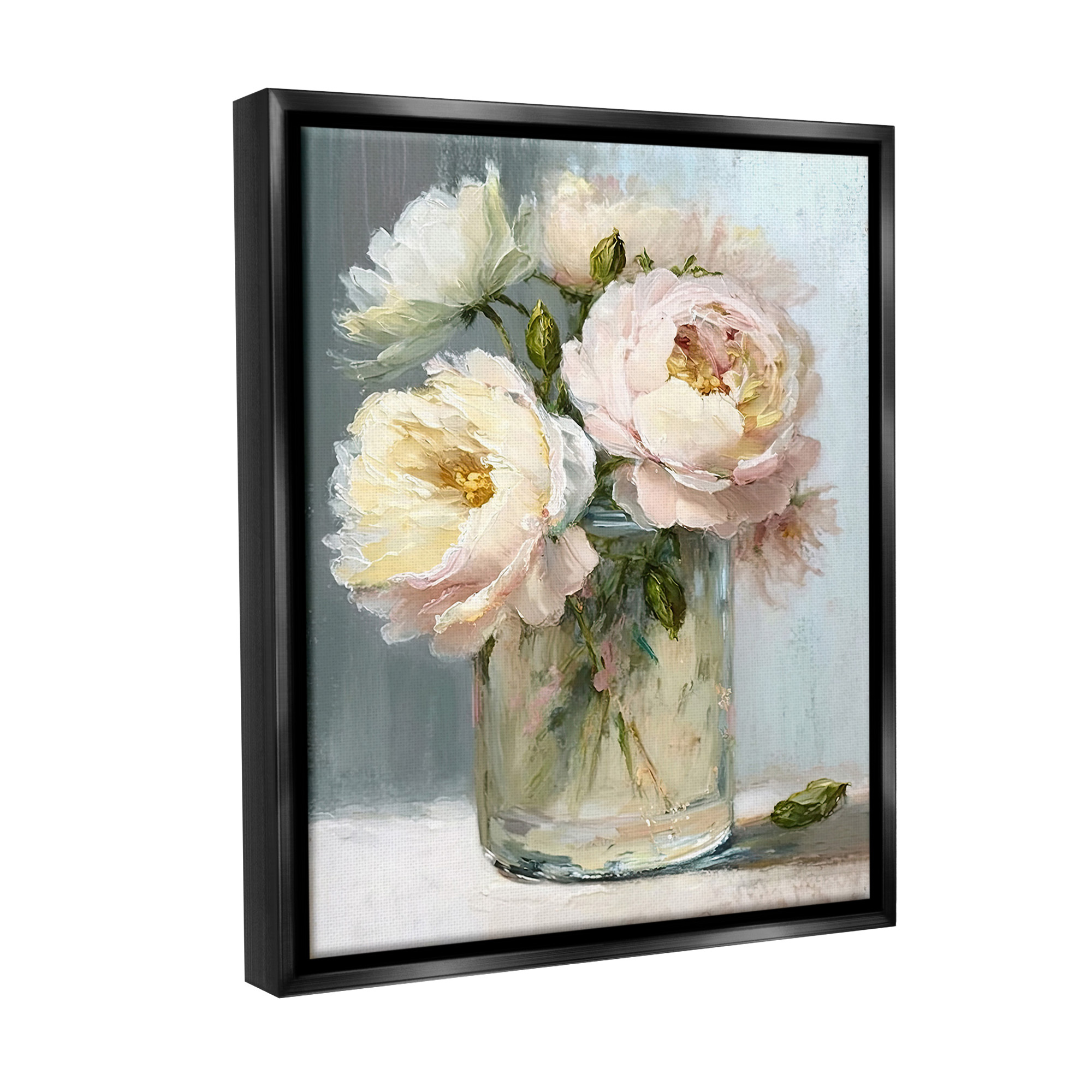 Stupell Industries Subtle Rose Blooms Botanical & Floral Painting Black Floater Framed Canvas Art Print Wall Art, 25 x 31