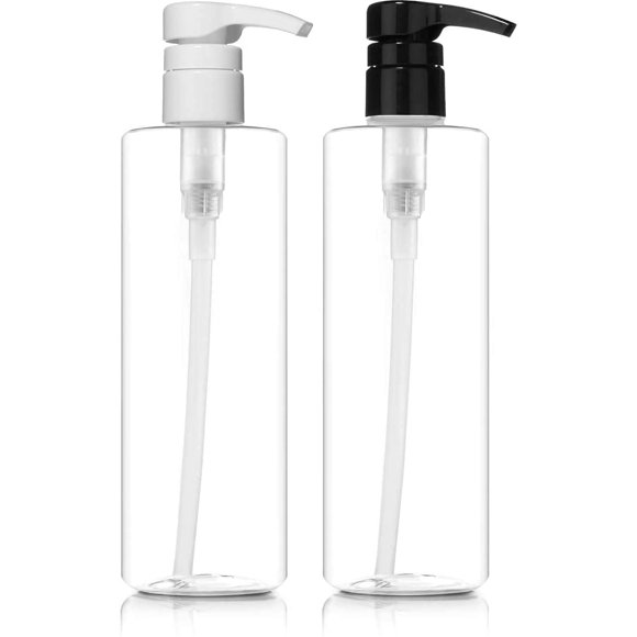 Botellas de loción Bar5F de plástico de 480 ml con bombas en blanco y negro, 2 unidades
