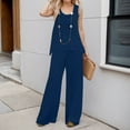 thumbnail image 2 of Conjunto de 2 piezas para mujer: chaleco sin mangas y pantalones anchos, estilo boho informal, color liso, mezcla de poliéster y spandex, 2 of 5
